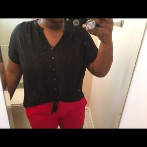 Button up, high-low black shirt